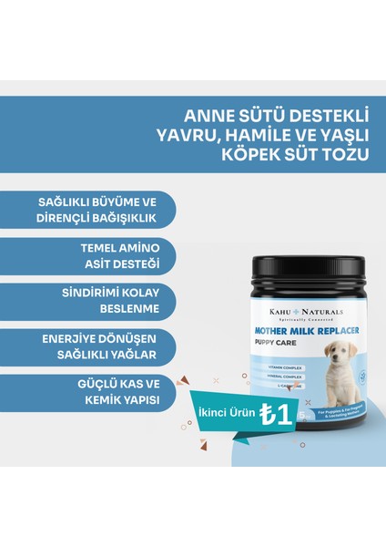 Kahu Naturals Puppy Care Milk Replacer, Anne Sütü Destekli Yavru ve Hamile Köpek Süt Tozu, 200 gr