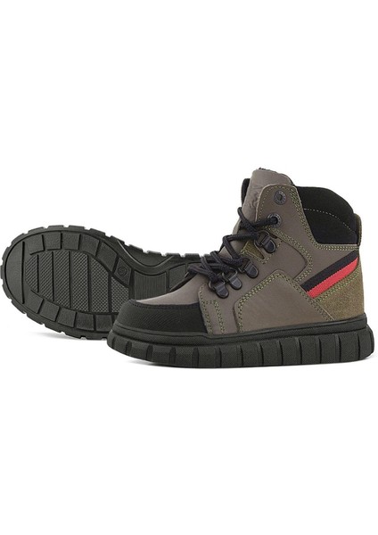 Hakiki Deri Haki Yeşil Fermuarlı Erkek Çocuk Bot