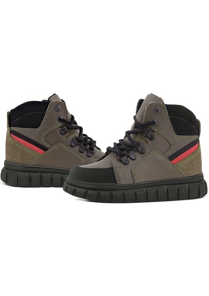 Hakiki Deri Haki Yeşil Fermuarlı Erkek Çocuk Bot