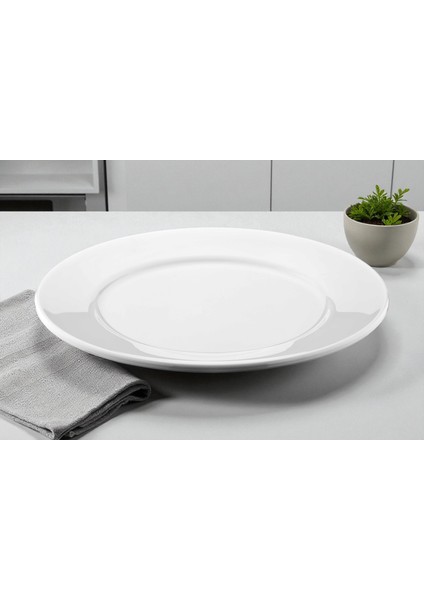 Beyaz Yuvarlak Servis Tabağı -Kırılmaz - Kafe, Otel, Restoran Kullanımına Uygun - Beyaz Porselen Görünümlü, Polikarbonat Tabak