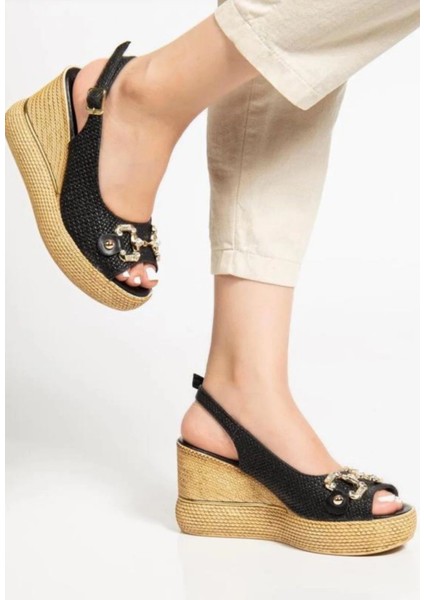 Mtxdpn Caver Siyah Cilt Dolgu Topuk Sandalet (Numara: 39)