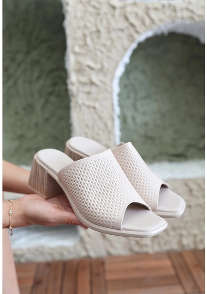 Mtxdpn Zanna Bej Cilt Topuklu Terlik (Numara: 36) fiyatları