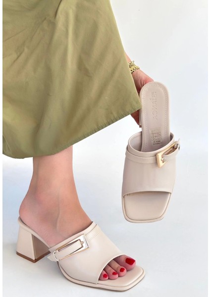 Mtxdpn Ziva Bej Cilt Topuklu Terlik (Numara: 37)