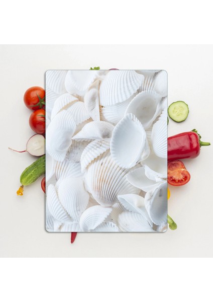 Cam Kesme Tahtası ve Sunumluk Natura Deniz Kabukları Desenli 30X40 cm modelleri