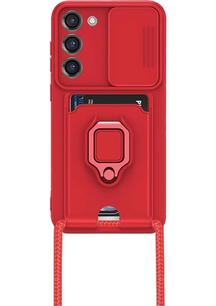 Samsung Galaxy S23 Plus Kılıf Zuma Kartvizitli Yüzüklü Silikon - Kırmızı