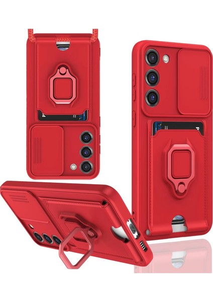 Samsung Galaxy S23 Plus Kılıf Zuma Kartvizitli Yüzüklü Silikon - Kırmızı fiyatları