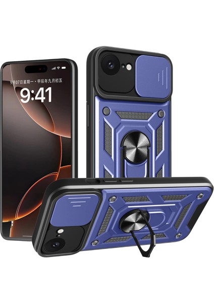 Iphone 16E Kılıf Pars Lens Yüzüklü Silikon - Lacivert