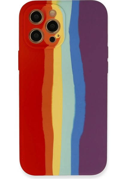 Iphone 12 Pro Kılıf Ebruli Lansman Silikon - Kırmızı-Mor