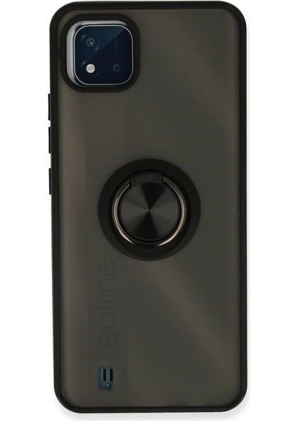 Realme C11 2021 Kılıf Montreal Yüzüklü Silikon Kapak - Siyah