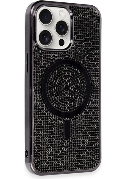 Iphone 15 Pro Kılıf Diamond Magsafe Kapak - Siyah
