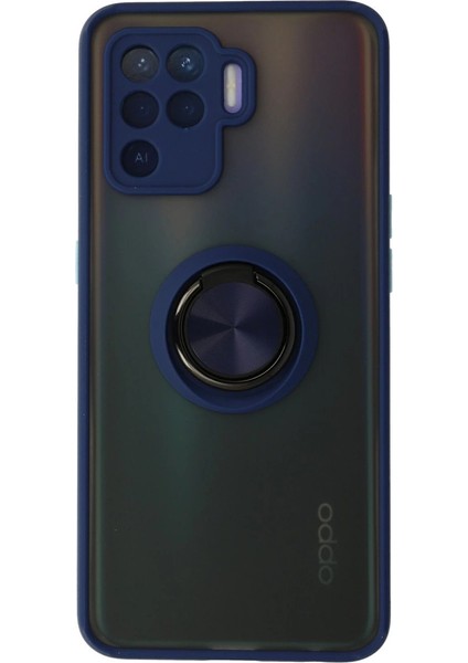 Oppo Reno 5 Lite Kılıf Montreal Yüzüklü Silikon Kapak - Lacivert