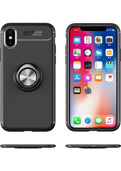 Iphone Xs Max Kılıf Range Yüzüklü Silikon - Siyah-Mavi fırsatları