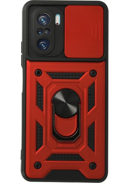 Xiaomi Poco F3 Kılıf Pars Lens Yüzüklü Silikon - Kırmızı