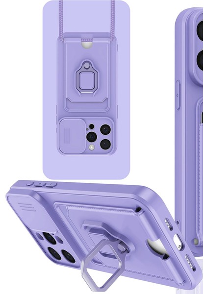 Iphone 15 Pro Kılıf Zuma Kartvizitli Yüzüklü Silikon - Lila