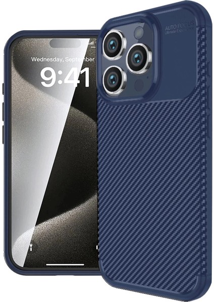Iphone 16 Pro Max Kılıf Auto Focus Karbon Kapak - Lacivert