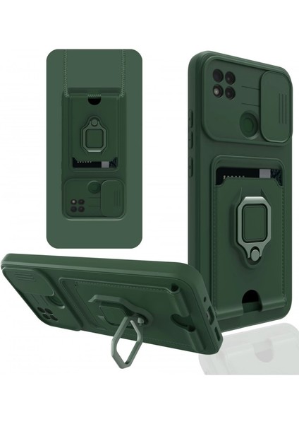 Xiaomi Redmi 9c Kılıf Zuma Kartvizitli Yüzüklü Silikon - Yeşil