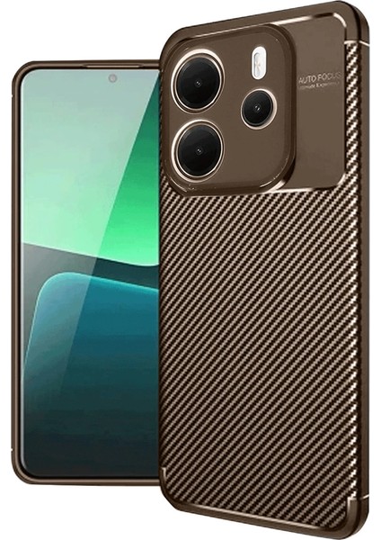 Xiaomi Redmi Note 14 4g Kılıf Auto Focus Karbon Kapak - Kahverengi