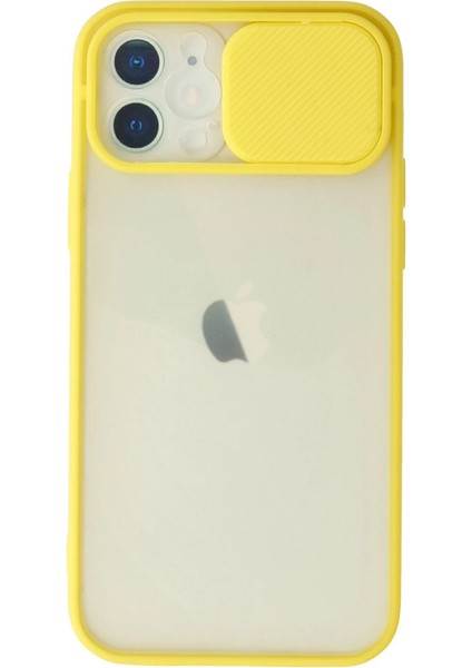 Iphone 12 Kılıf Palm Buzlu Kamera Sürgülü Silikon - Sarı