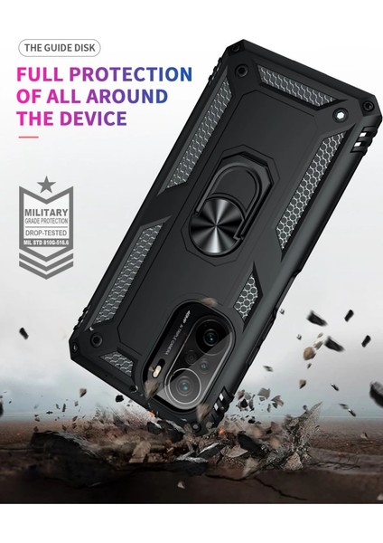 Xiaomi Poco F3 Kılıf Sofya Yüzüklü Silikon Kapak - Siyah