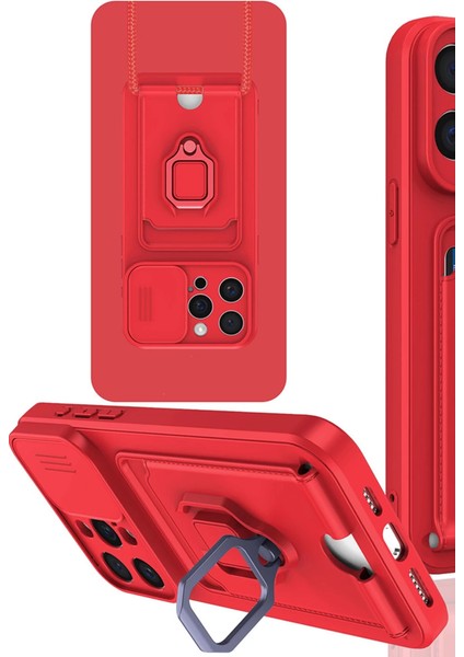 Iphone 15 Pro Kılıf Zuma Kartvizitli Yüzüklü Silikon - Kırmızı