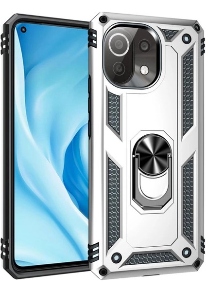 Xiaomi Mi 11 Lite Kılıf Sofya Yüzüklü Silikon Kapak - Gümüş