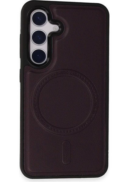 Samsung Galaxy S24 Kılıf Ozzi Magsafe Deri Kapak - Derin Mor