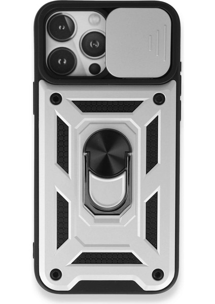 Iphone 15 Pro Kılıf Pars Lens Yüzüklü Silikon - Gümüş