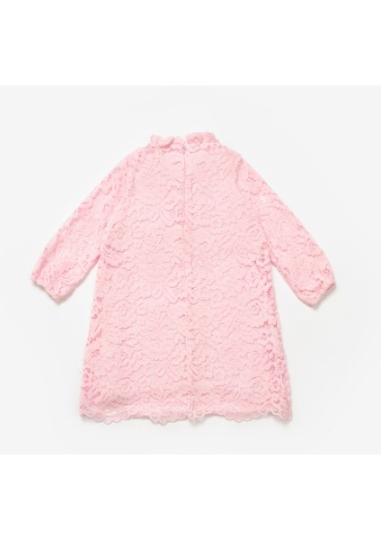 Pembe Güpür Fiyonklu Kız Çocuk Elbise - Bessie