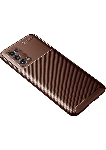 Oppo Reno 5 Kılıf Auto Focus Karbon Kapak - Kahverengi fiyatları