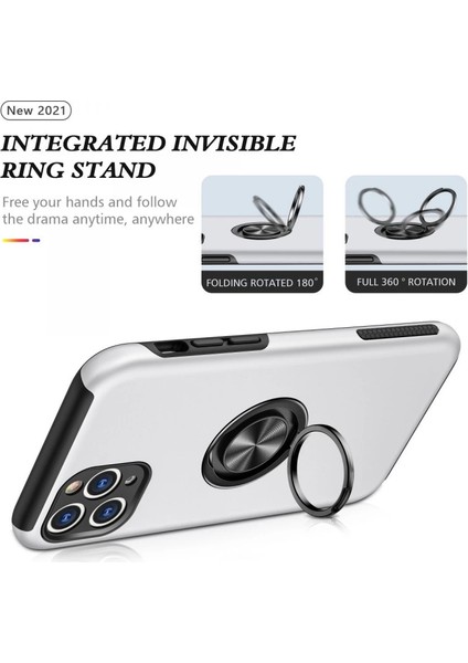 Iphone 11 Pro Max Kılıf Elit Yüzüklü Kapak - Gümüş modelleri