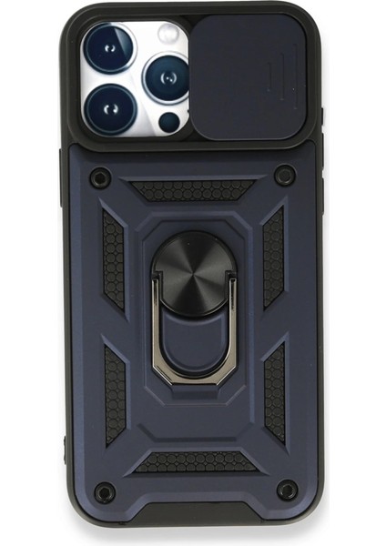 Iphone 15 Pro Kılıf Pars Lens Yüzüklü Silikon - Lacivert