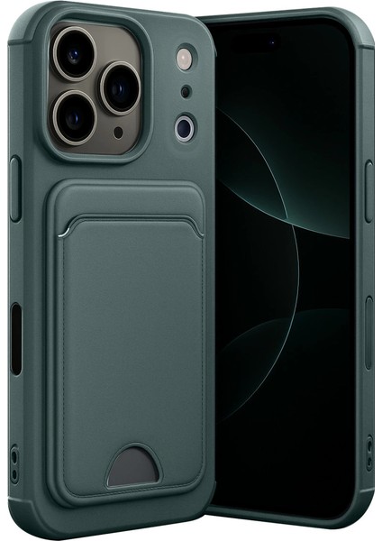 Apple Iphone 17 Pro Kelvin Kartvizitli Silikon - Koyu Yeşil