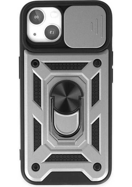 Iphone 14 Kılıf Pars Lens Yüzüklü Silikon - Gümüş