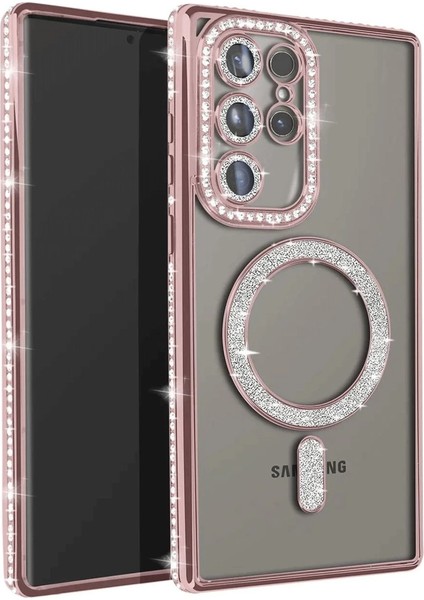 Samsung Galaxy S25 Ultra Kılıf Joke Simli Magneticsafe Kılıf - Pembe