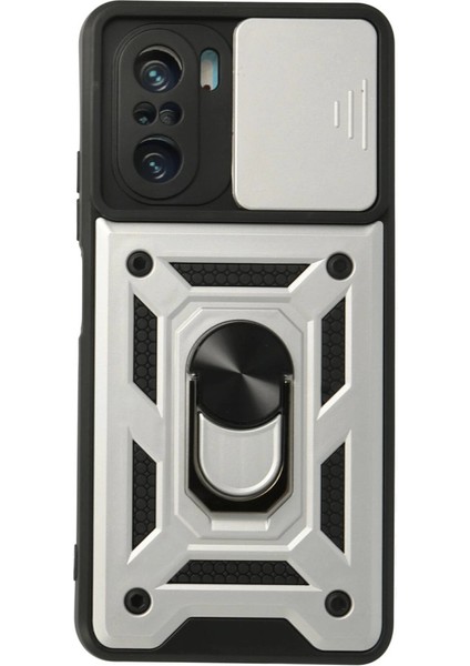 Xiaomi Poco F3 Kılıf Pars Lens Yüzüklü Silikon - Gümüş