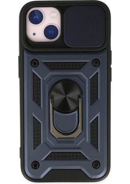 Iphone 14 Kılıf Pars Lens Yüzüklü Silikon - Lacivert