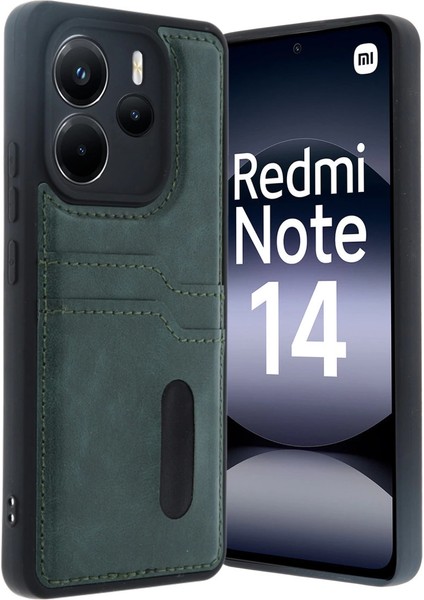 Xiaomi Redmi Note 14 4g Kılıf Sara Kartvizitli Deri Kılıf - Koyu Yeşil
