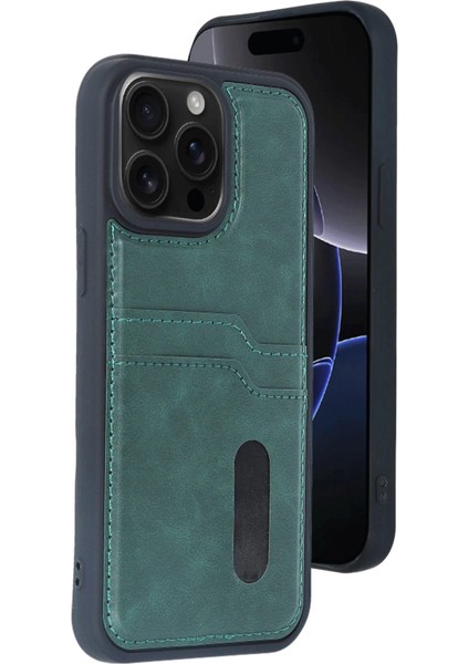 Iphone 15 Pro Max Kılıf Sara Kartvizitli Deri Kılıf - Koyu Yeşil