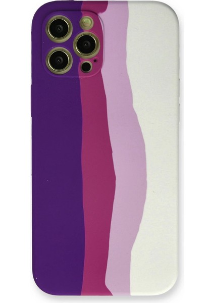 Iphone 12 Pro Max Kılıf Ebruli Lansman Silikon - Mor-Beyaz