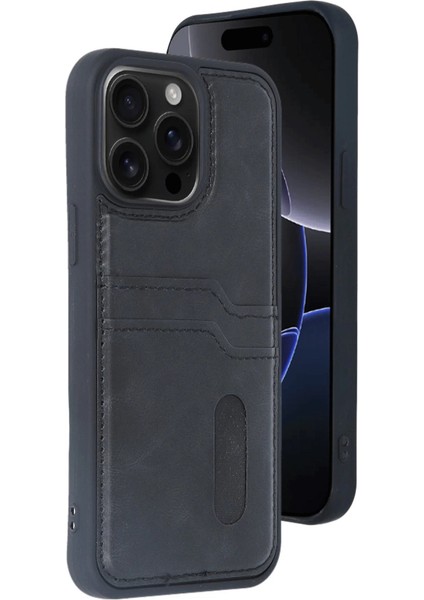 Iphone 15 Pro Max Kılıf Sara Kartvizitli Deri Kılıf - Siyah