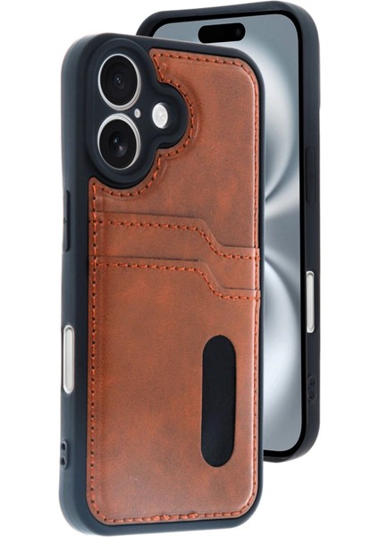 Iphone 16 Kılıf Sara Kartvizitli Deri Kılıf - Taba