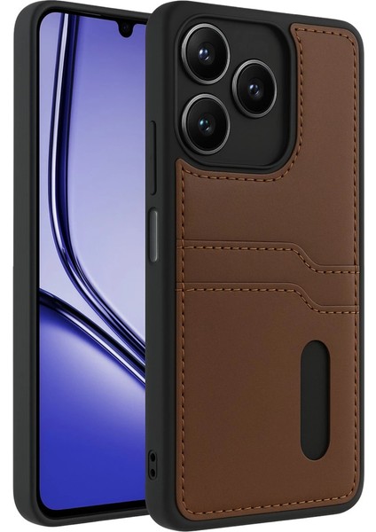 Realme Note 50 4g Kılıf Sara Kartvizitli Deri Kılıf - Taba