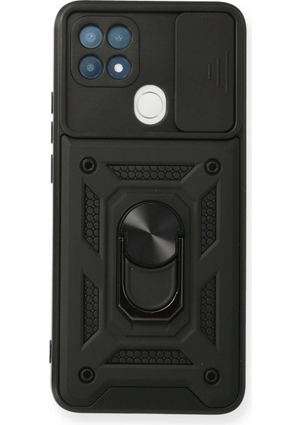 Oppo A15 Kılıf Pars Lens Yüzüklü Silikon - Siyah