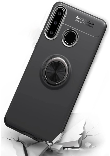 Huawei Y6P Kılıf Range Yüzüklü Silikon - Siyah-Mavi indirimleri