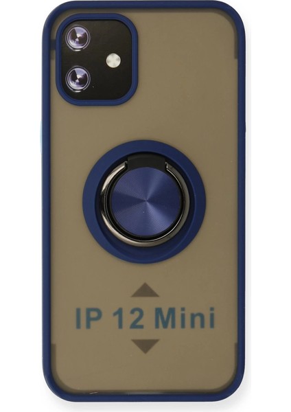 Iphone 12 Mini Kılıf Montreal Yüzüklü Silikon Kapak - Lacivert