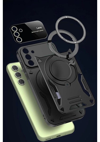 Samsung Galaxy S24 Fe Kılıf Joy Lens Standlı Kapak - Kırmızı modelleri