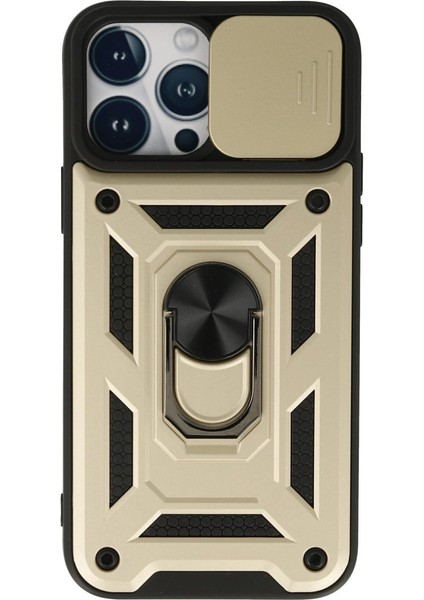 Iphone 13 Pro Max Kılıf Pars Lens Yüzüklü Silikon - Gold