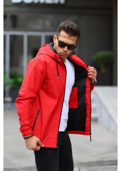 Erkek Içi Astarlı Suya Dayanıklı Kapüşonlu Cepli Yağmurluk