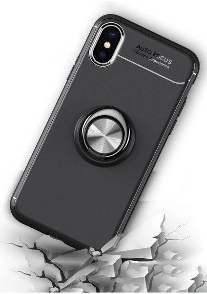 Iphone Xs Max Kılıf Range Yüzüklü Silikon - Siyah-Gold
