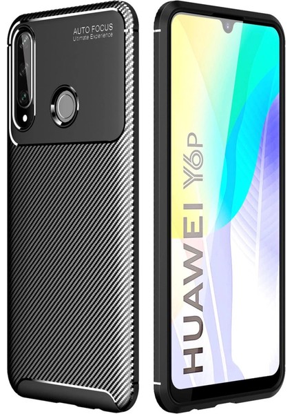 Huawei Y6P Kılıf Auto Focus Karbon Kapak - Siyah